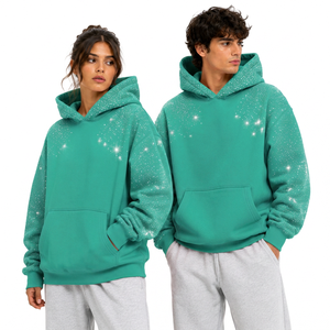 เสื้อฮู้ดปักคริสตัล ยูนิเซ็กซ์ ผ้าฝ้าย 100% ทรงหลวม สวมใส่สบาย แต่งดีเทลวิบวับ ลำลอง เป็นมิตรกับสิ่งแวดล้อม เหมาะสำหรับวันพักผ่อน ขายส่ง - Product Image 1
