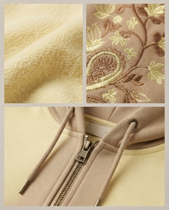 WOMEN SOFT BREATHABLE CASUAL COLOR BLOCK WINTER COTTON HOODIE with CONTRAST <b>SLEEVE</b> EMBROIDERY - Product Image 2