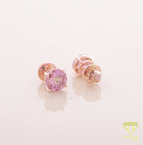 Pink Round Cut Moissanite <b>Stud</b> Earrings Rose Gold Plated Sterling <b>Silver</b> Jewelry For Women - Product Image 2