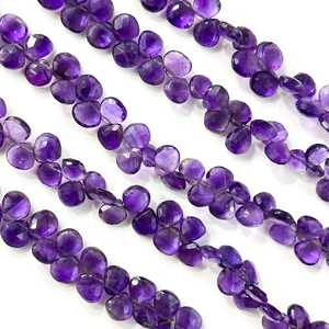 ลูกปัดอะเมทิสต์ทรงหัวใจเจียระไนแบบ Briolette ขนาด 6-8 มม. ลูกปัดพลอยอะเมทิสต์สีม่วงธรรมชาติสำหรับทำเครื่องประดับ ความยาว 10 นิ้ว - Product Image 1