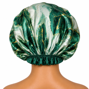 Bonnet de nuit en satin vert marbré pour femme, ajustable, élastique, pour usage domestique, 56-58 cm, style tendance - Product Image 3
