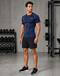 Men Regular Fit Breathable Compression Base <b>Layer</b> Short Sleeve T Shirt Bodybuilding <b>Tops</b> Polyester Spandex Front Logo Cheap - Product Image 1