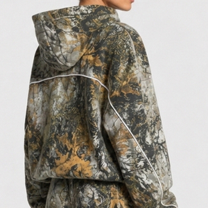 Custom <b>Women's</b> Contrastline Oversized Camo Tracksuit Set Premium Cotton Fleece Contrast Piping Hoodie & <b>Baggy</b> <b>Jogger</b> Pants OEM - Product Image 4