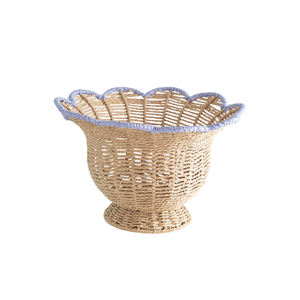 Handmade <b>Paper</b> Rope Decorative Basket Bowl Wicker Fruit Basket Pedestal With Scalloped Edge For Dining Table <b>Kitchen</b> Decor - Product Image 3