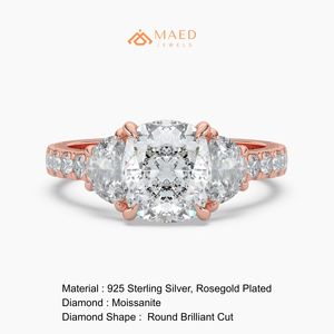 Anillo de compromiso de moissanita de corte ovalado en plata de ley chapada en oro rosa con halo oculto y engaste de puntas, regalo nupcial de lujo para mujer, EE. UU. - Product Image 6