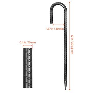 Picchetti per Armature a Gancio a J da 12 Pollici per Carichi Pesanti, Ancoraggi a Terra in Acciaio Zincato da 0,4 Pollici di Diametro con Punta a Scalpello, Resistenti alla Ruggine - Product Image 3