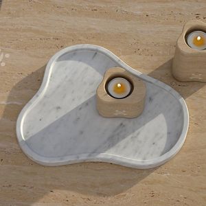Plateau en marbre design, forme irrégulière, plateau de service en pierre de luxe, plateau de présentation pour table basse, décoration moderne pour la maison, best-seller blanc - Product Image 6