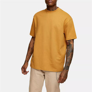 Camiseta de Manga Corta con Cuello Redondo para Hombre, Color Sólido, Corte Regular, Informal, de Algodón Jersey, Color Amarillo Mostaza - Product Image 6