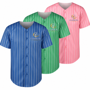 เสื้อเบสบอลลายทางคอวีแขนสั้นแบบคลาสสิก ระบายเหงื่อได้ดี สำหรับผู้ใหญ่ทุกเพศ ทุกฤดูกาล - Product Image 1