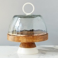 Support à gâteau de luxe en marbre avec dôme en verre transparent et base en pierre – Présentoir élégant pour desserts, compatible lave-vaisselle, personnalisable pour cuisine et pâtisserie