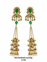 Anting Jhumka Kashmiri Zirkon Hijau Pink Berlapis Emas Antik, Bentuk Bunga Mutiara Imitasi Etnik Tradisional