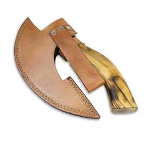 Hacha de Pizza de Acero con Alto Contenido de Carbono, Grado Industrial, con Funda de Cuero Fino y Mango de Madera, Forjada a Mano, Estilo Vikingo, para Cortar Pizza - Product Image 5