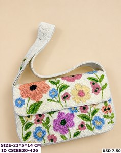Sac à bandoulière décontracté fait main en perles de rocaille, sac à main floral pour femme, pochette de soirée à chaîne, sac à bandoulière - Product Image 4