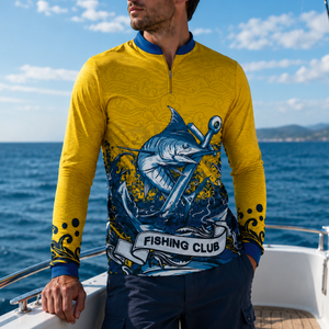 Chemise de pêche personnalisée pour homme grande taille, demi-zip, manches longues, en polyester, maillot de club, logo personnalisé, vêtements d'équipe pour l'extérieur - Product Image 1