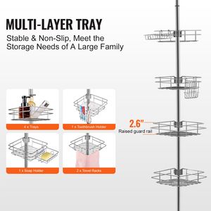 Portaoggetti da Doccia Multifunzionale con Finitura in Plastica Antiruggine, Vassoio Resistente con Capacità di Carico Elevata, 42"-114" di Altezza - Product Image 4