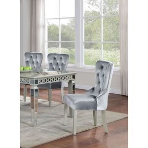 Classic Gray Flannelette Wingback Dining <b>Chair</b> 2pcs <b>Acrylic</b> Button Upholstered Side <b>Chairs</b> - Product Image 2