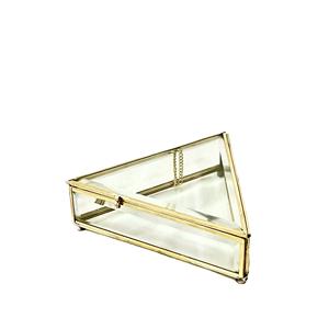 Boîte à Bijoux en Métal et Verre en Forme de Triangle, Organisateur de Bijoux Doré Moderne pour Cadeaux de Mariage, Décoration Maison & Boutique - Product Image 1