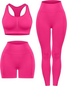 Ensemble de 3 pièces pour femmes, haut de sport à manches longues, soutien-gorge de sport, short taille haute, tenue de bain pour l'entraînement - Product Image 2