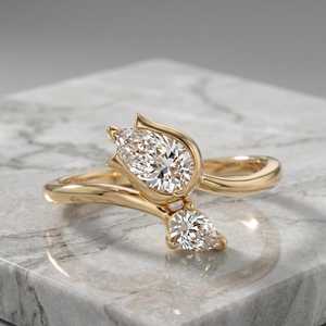 Anillo de Oro Amarillo de 14k con Diamante Cultivado en Laboratorio de 1.01CT Corte Pera, Diseño Abierto, para Boda, Compromiso, Fiesta, Regalo, Amuleto - Product Image 3