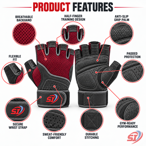 Unisex Premium Lightweight <b>Fingerless</b> Weightlifting <b>Gloves</b> Adjustable Wrist Strap Anti-Slip Grip Touchscreen Compatibility-OEM - Product Image 5