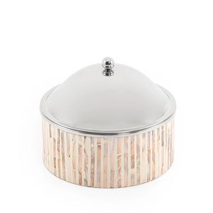 Made of Stainless Steel With Mother of Pearl Work <b>Food</b> Serving Hot Pot Round Tabletop Dining Ware <b>Food</b> <b>Server</b> Casserole Dish - Product Image 3