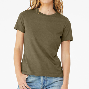 T-shirt en tricot à col rond pour femme, anti-boulochage, coton personnalisé, coupe ample, grande taille, uni, imprimé, logo, vente en gros - Product Image 6