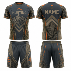 Ensemble de chasse MEGAMAPLE pour homme : chemise à manches courtes et short imprimés par sublimation florale, en polyester respirant, idéal pour l'été et les activités de plein air - Product Image 1