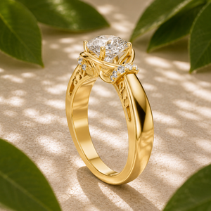 Bague solitaire en diamant rond de 1,00 carat certifié IGI, cultivé en laboratoire |   Bague de fiançailles vintage en or 14 carats avec filigrane |   Bijoux fins sur mesure - Product Image 2
