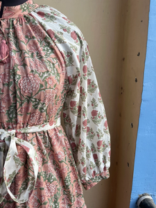 Vestido Maxi Informal de Algodón con Estampado Floral y Bordado, Cuello Mandarín, Manga Larga, para Fiestas - Product Image 2