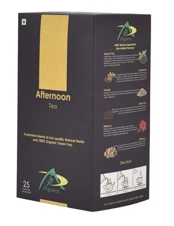 Afternoon Green Tea Apex Herbal Organic tea herbal dip filter Tea bag with tag and envelope