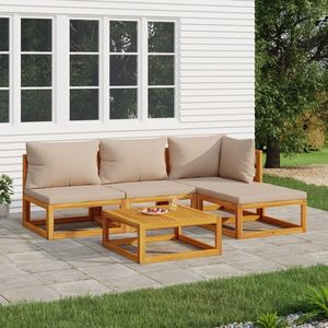 Ensemble de salon en bois d'acacia pour jardin, couleur taupe, avec coussins 100 % polyester - Product Image 1
