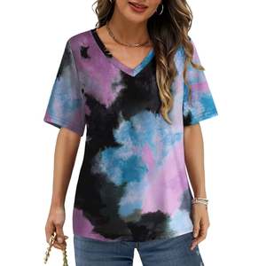 Camisetas de Mujer al por Mayor con Logotipo de Marca Personalizado, 100% Algodón, 180 GSM, Cuello en V, Manga Corta, Holgadas, Casuales, Tie Dye, Transpirables para Verano - Product Image 2