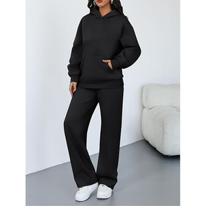 Ensemble de survêtement décontracté en polaire pour femme, hiver, couleur unie, sweat-shirt oversize et pantalon de survêtement à jambe droite - Product Image 4