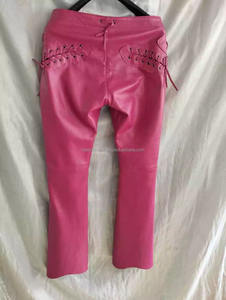 Pantalon en cuir rose de célébrité pour femmes pantalon en peau de mouton véritable sur mesure Sexy dames pantalon rose fabrique en gros usine - Product Image 2