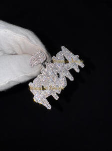 Colgante de plata de lujo a la moda 925, Diamante de moissanita completamente helado, nombre ostentoso personalizado, fianza personalizada para él, regalo para niños - Product Image 4