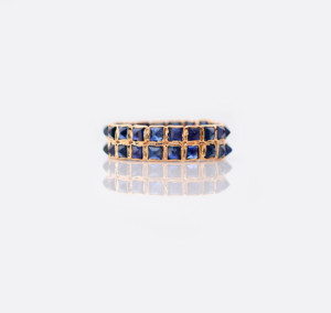 Natural Blue Sapphire Triple-Row <b>Statement</b> <b>Ring</b> in Solid 18K Yellow Gold – Wide Triple-Band Bezel Set <b>Ring</b> September Birthstone - Product Image 3