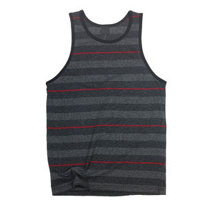Men's Striped Sleeveless Tank Top O-Neck Knitted Breathable Casual Workout Vest Black Red Stripe <b>Pattern</b> - Product Image 1