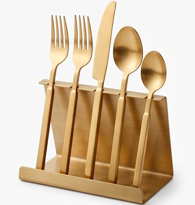 Ensemble de couverts or mat 5 pièces, design minimaliste, compatible lave-vaisselle, manche en métal, pour mariage, couverts et ustensiles de cuisine - Product Image 5