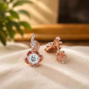 Boucles d'oreilles pendantes en argent sterling 925, motif fleur, avec moissanite taille brillant rond, cadeau pour femme, idéales pour mariage - Product Image 3