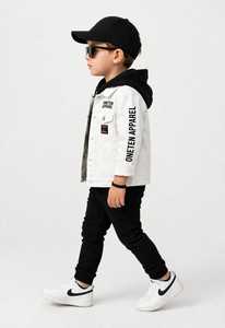 ONETEN APPAREL Ensemble de survêtement à capuche 2-en-1 pour garçons, 100% Coton, Hiver, à ourlet fendu, color block, avec veste et pantalon imprimés lettres, style streetwear - Product Image 4