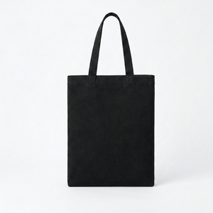 <b>Canvas</b> <b>Tote</b> Bag Black Medium Size Shoulder Handle Front Pocket Button Closure Daily Use Shopping Bag - Product Image 3
