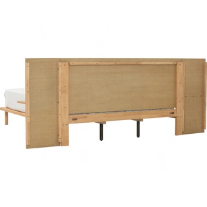 Japanese Style Queen <b>Bed</b> Frame with Integrated Wood <b>Side</b> Shelves and Extended Backboard Minimalist Scandi Oak Finish BedsteadJap - Product Image 5