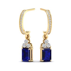 REYES Pendientes Colgantes de Zafiro Azul de 2 Quilates con Corte Esmeralda Hechos a Mano, Joyería Fina de Moissanita en Oro de 14K, Regalos de Boda Modernos y Personalizados - Product Image 6