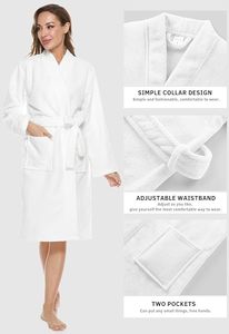 Bata de Baño de Felpa para Mujer, Manga Larga, Cuello en V, Larga, Color Morado Sólido, Algodón Suave, Informal, Transpirable, de Secado Rápido, Lujosa, ODM, para Invierno - Product Image 5