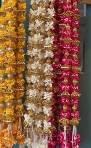 Guirlandes de mariage en tissu de coton faites à la main avec pompons Gota, chaînes décoratives suspendues, pendentifs floraux perlés, cordons pour fête Mehendi - Product Image 3