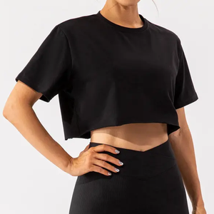 T-shirt court à manches courtes en coton pour femme, coupe classique, respirant, streetwear, logo personnalisé, vente en gros, OEM, marque privée - Product Image 2