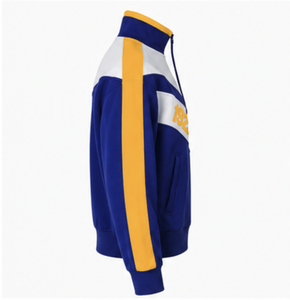 เสื้อฮู้ดผ้าฟลีซคอตตอนสีน้ำเงินเหลือง ปักลายตัวอักษรกรีก แบบซิป ¼  ลำลอง สไตล์วิทยาลัย  สำหรับทุกเพศ - Product Image 5