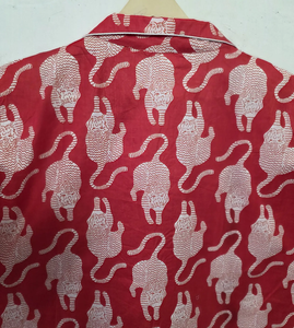 Ensemble de pyjama en coton tissé à imprimé léopard rouge élégant, vêtements de nuit légers pour l'été, respirants, de haute qualité, ensemble deux pièces - Product Image 2