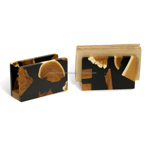 Porte-serviettes en bois écologique carré rond en résine transparente Accessoires de table Distributeur de serviettes et organisation Bureau Restaurant FWE - Product Image 4