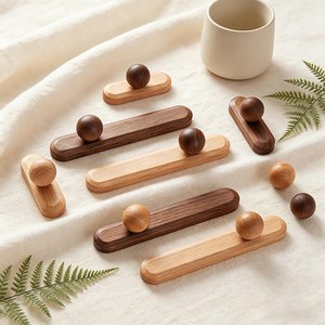 Tirador de Mueble Harmony Wood Sphere, Tirador de Cajón Minimalista de Doble Tono, Perilla de Mueble de Madera Estilo Japandi, Tirador de Mueble con Bola Flotante - Product Image 1
